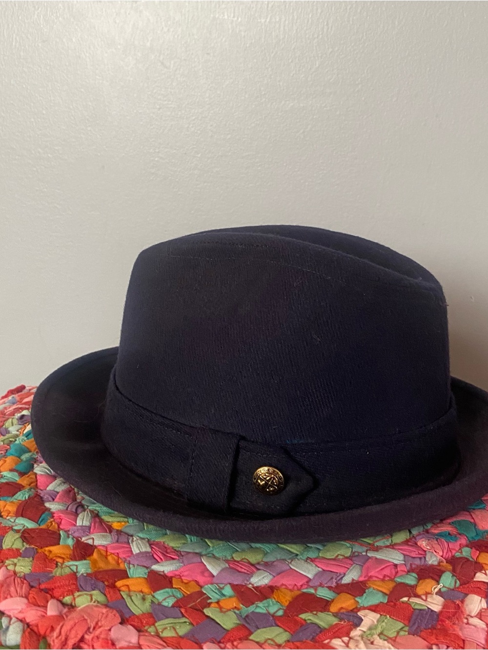 VTG Dobbs Navy Wool Fedora with leather band SZ 7 1/4